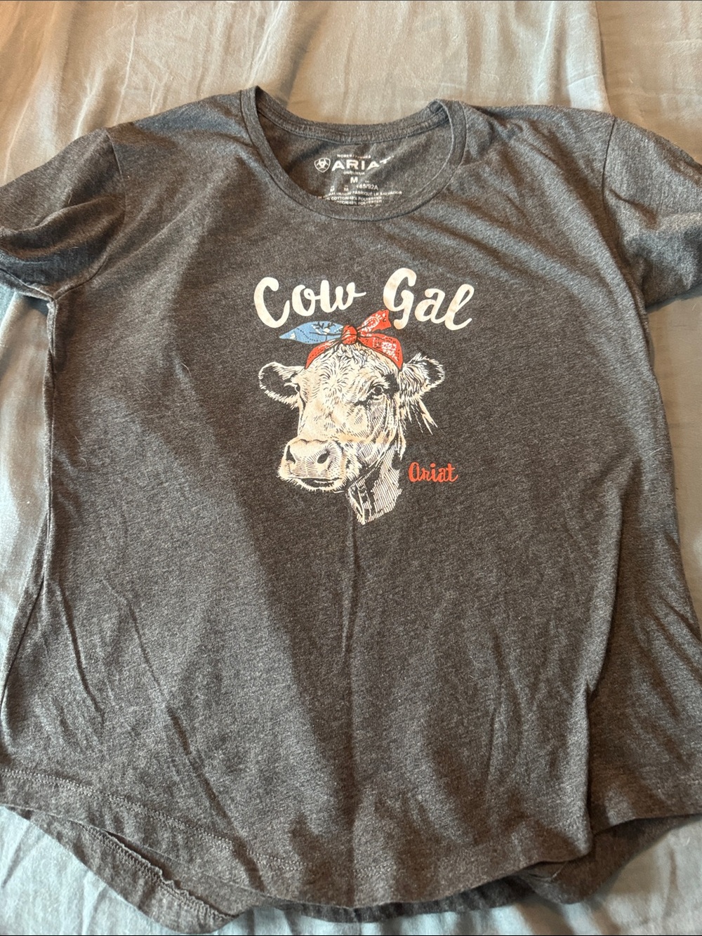 Ariat Charcoal 'Cow Gal' Tee with Red & Blue Bandana
